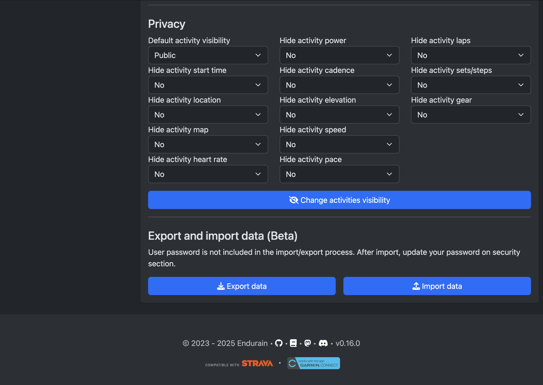 Settings profile page 2